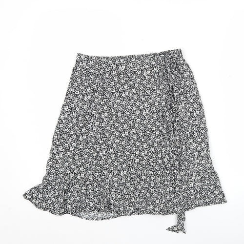 New Look Women's Black Floral Wrap Knee Length Skirt Size 8