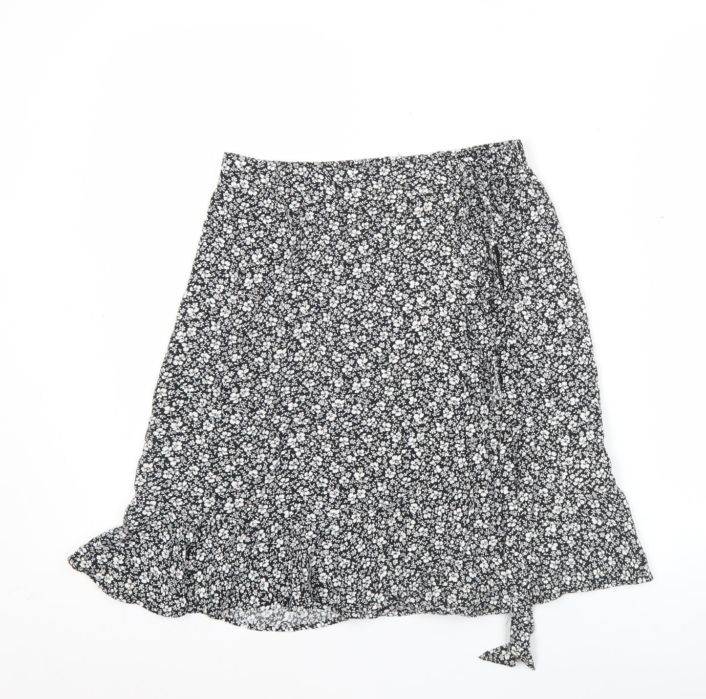 New Look Women's Black Floral Wrap Knee Length Skirt Size 8