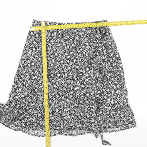 New Look Women's Black Floral Wrap Knee Length Skirt Size 8
