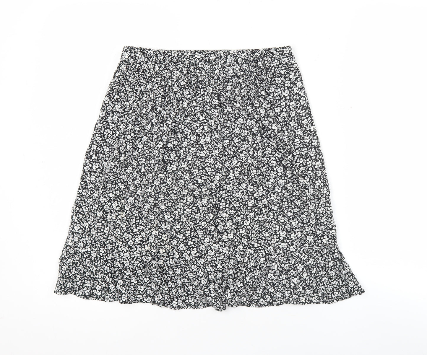 New Look Women's Black Floral Wrap Knee Length Skirt Size 8