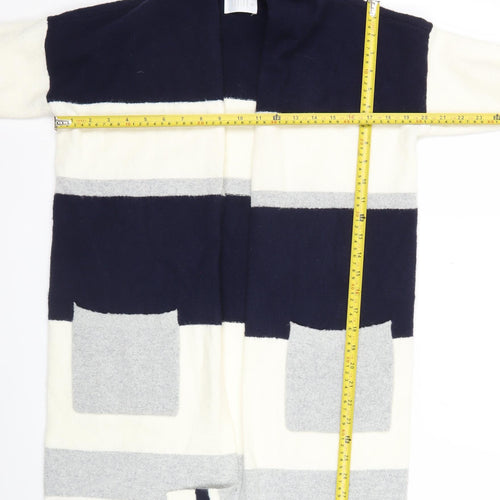 Savida Womens XS Blue Grey White Hooded Striped Open Front Cardigan Jumper