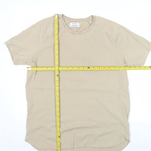 Bershka Men’s Beige Regular Fit Short Sleeve Cotton T-Shirt L