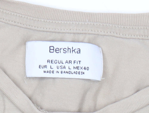 Bershka Men’s Beige Regular Fit Short Sleeve Cotton T-Shirt L