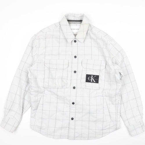 Calvin Klein Jeans Men's White Check Cotton Jacket Size S