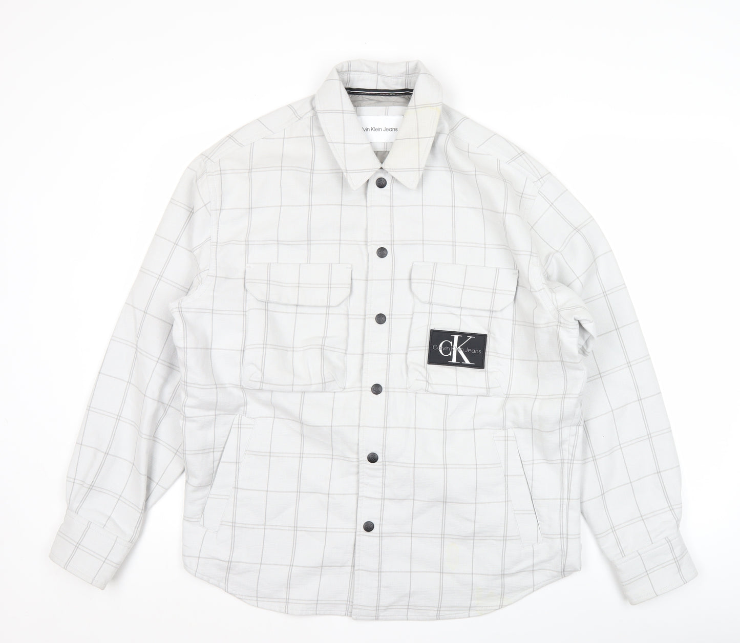 Calvin Klein Jeans Men's White Check Cotton Jacket Size S