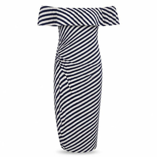 Oasis Women’s Blue Striped Bodycon Dress L Long Sleeve Knee Length