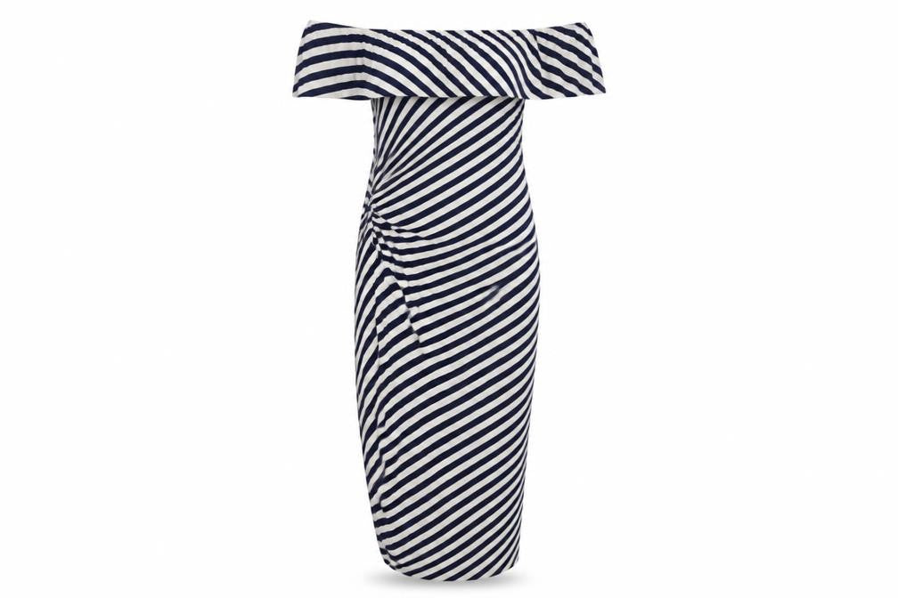 Oasis Women’s Blue Striped Bodycon Dress L Long Sleeve Knee Length