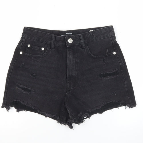 Stradivarius Women’s Black Size 8 Distressed High Rise Cut-Off Denim Shorts