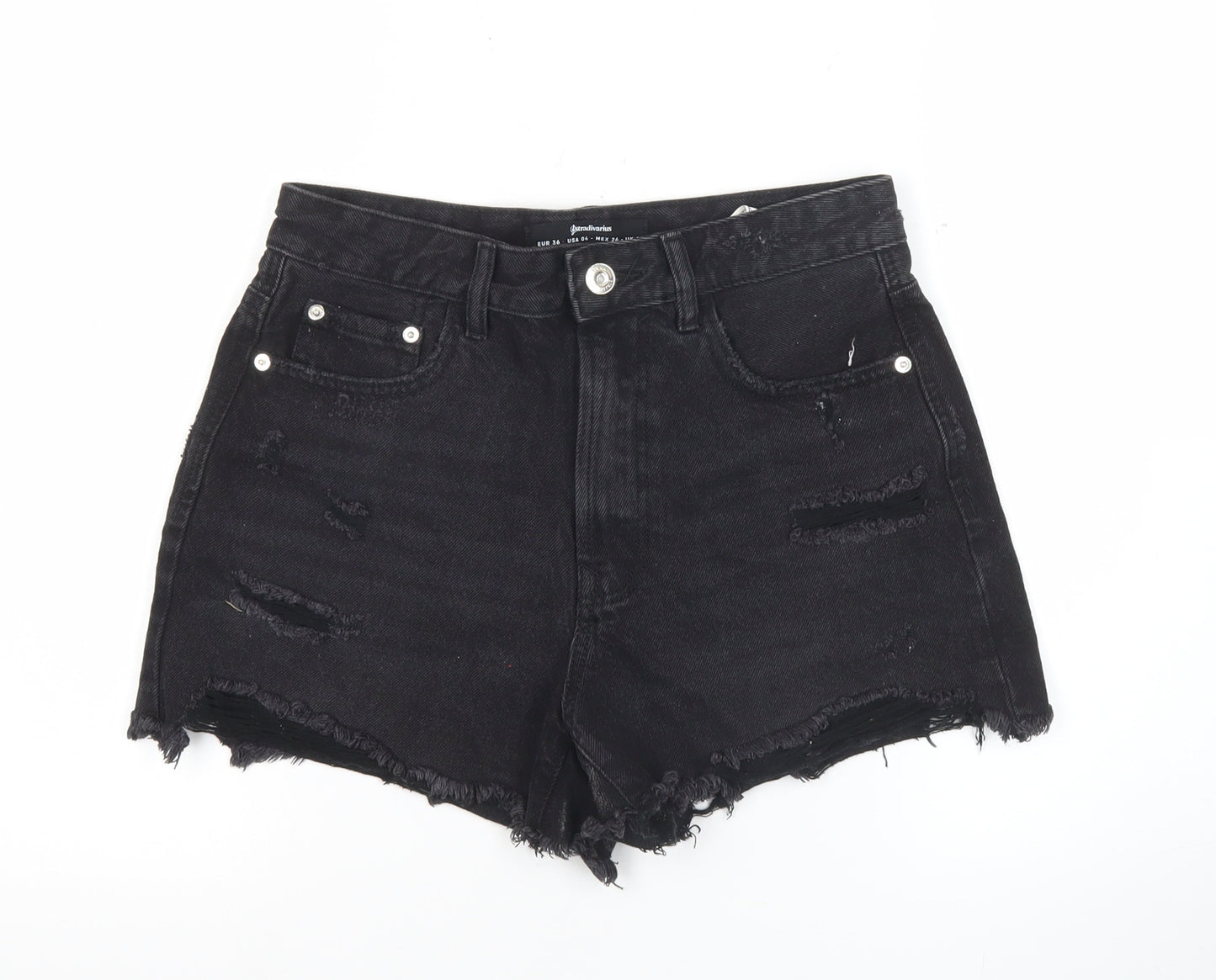 Stradivarius Women’s Black Size 8 Distressed High Rise Cut-Off Denim Shorts