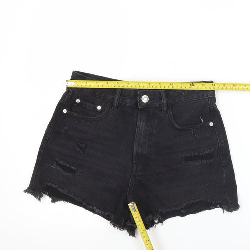 Stradivarius Women’s Black Size 8 Distressed High Rise Cut-Off Denim Shorts