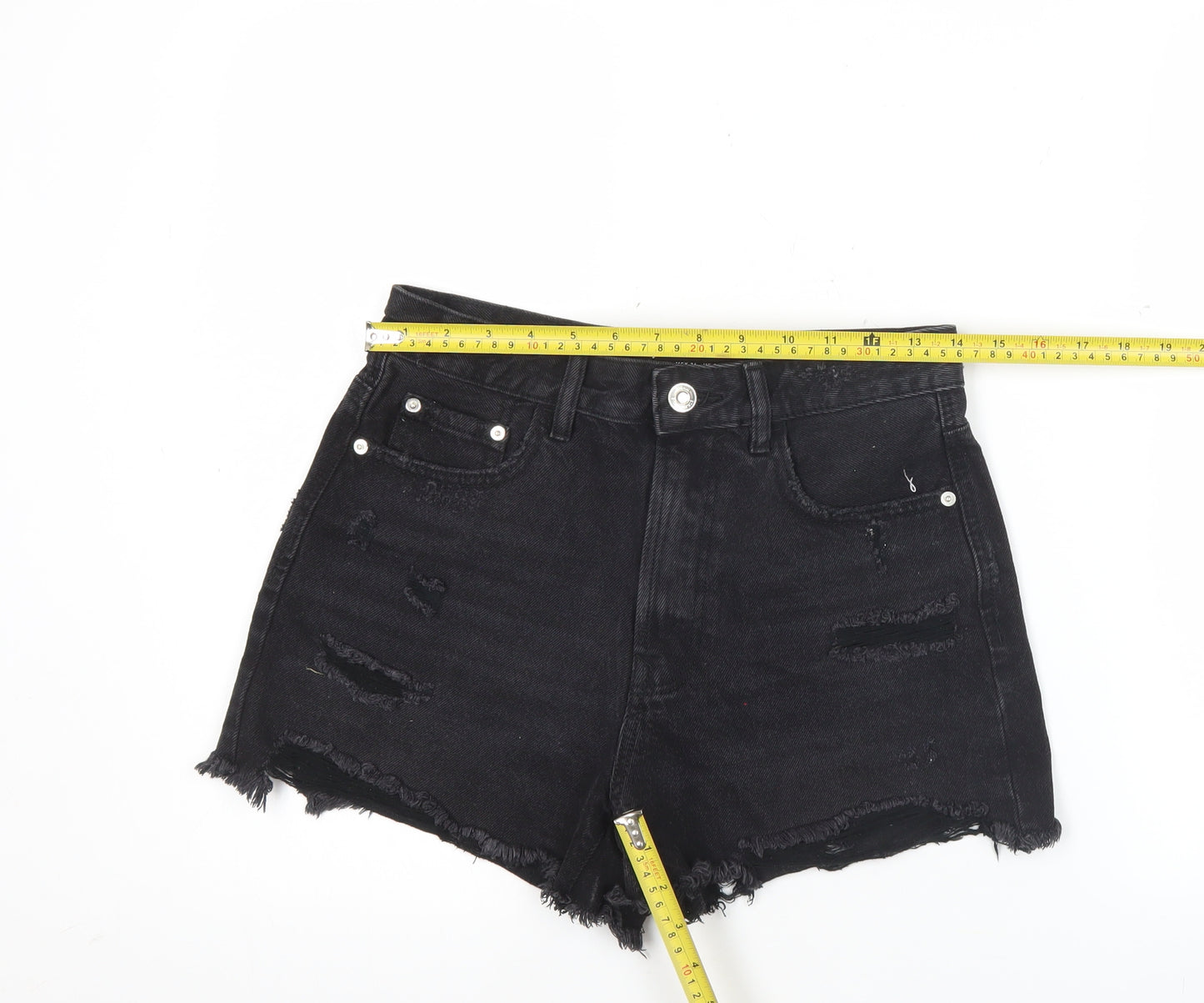 Stradivarius Women’s Black Size 8 Distressed High Rise Cut-Off Denim Shorts