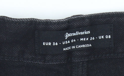Stradivarius Women’s Black Size 8 Distressed High Rise Cut-Off Denim Shorts
