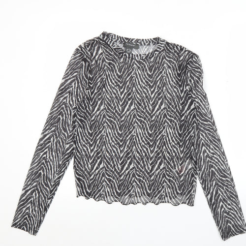 Primark Women’s Black Animal Print Mesh Blouse Size S UK 10/12