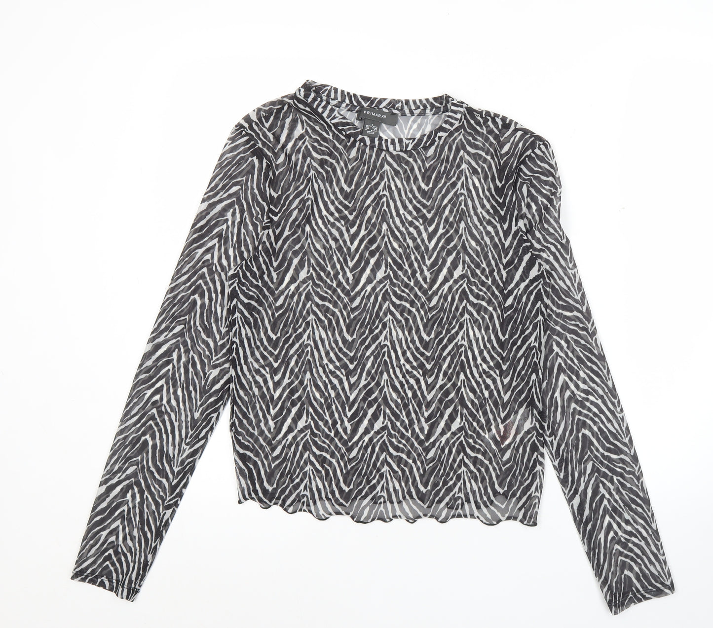 Primark Women’s Black Animal Print Mesh Blouse Size S UK 10/12