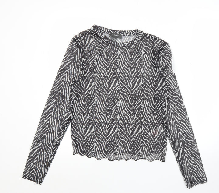 Primark Women’s Black Animal Print Mesh Blouse Size S UK 10/12