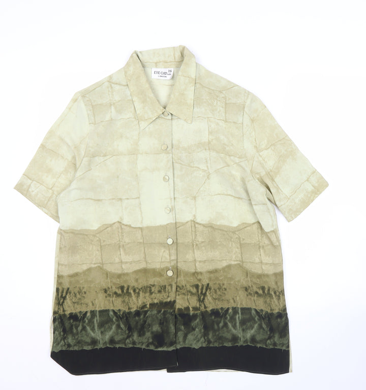 Eye Catch London Women's Beige Green Button-Up Shirt Size 16