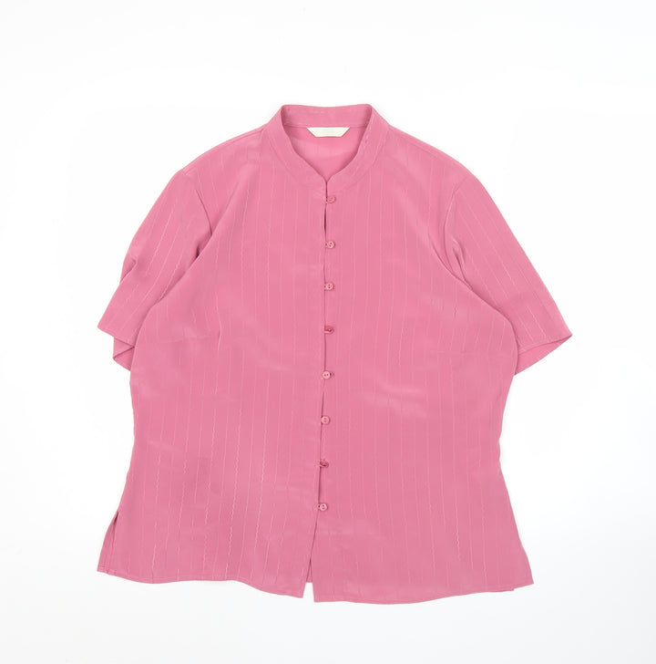 Marks and Spencer Women’s Pink Button-Up Shirt UK 14 Short Sleeve