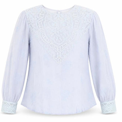 byTiMo Womens Blue Embroidered Tunic Blouse Lace Long Sleeve Size S
