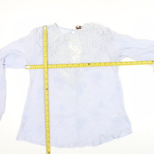 byTiMo Womens Blue Embroidered Tunic Blouse Lace Long Sleeve Size S