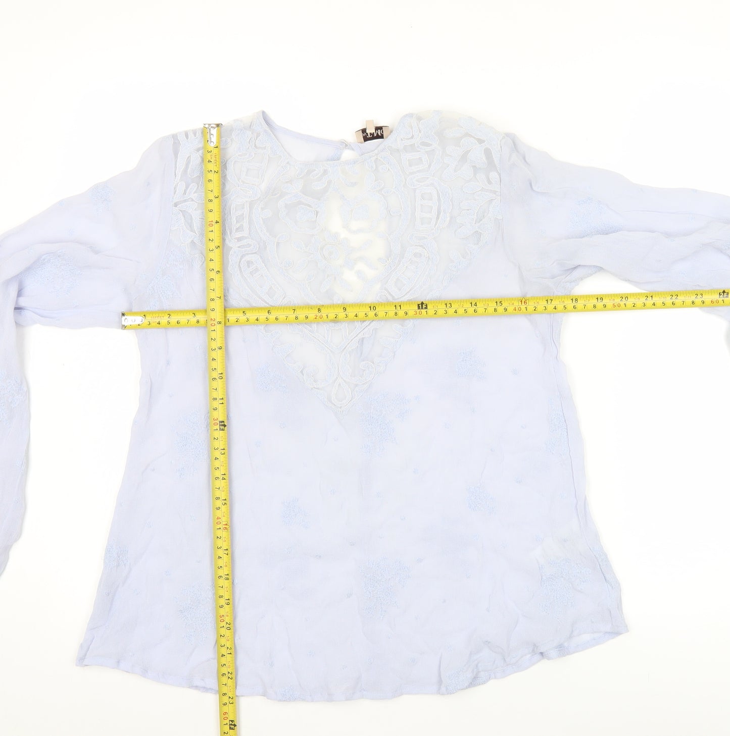 byTiMo Womens Blue Embroidered Tunic Blouse Lace Long Sleeve Size S
