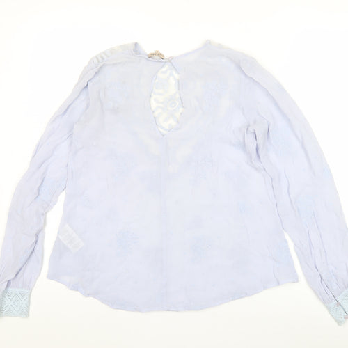 byTiMo Womens Blue Embroidered Tunic Blouse Lace Long Sleeve Size S