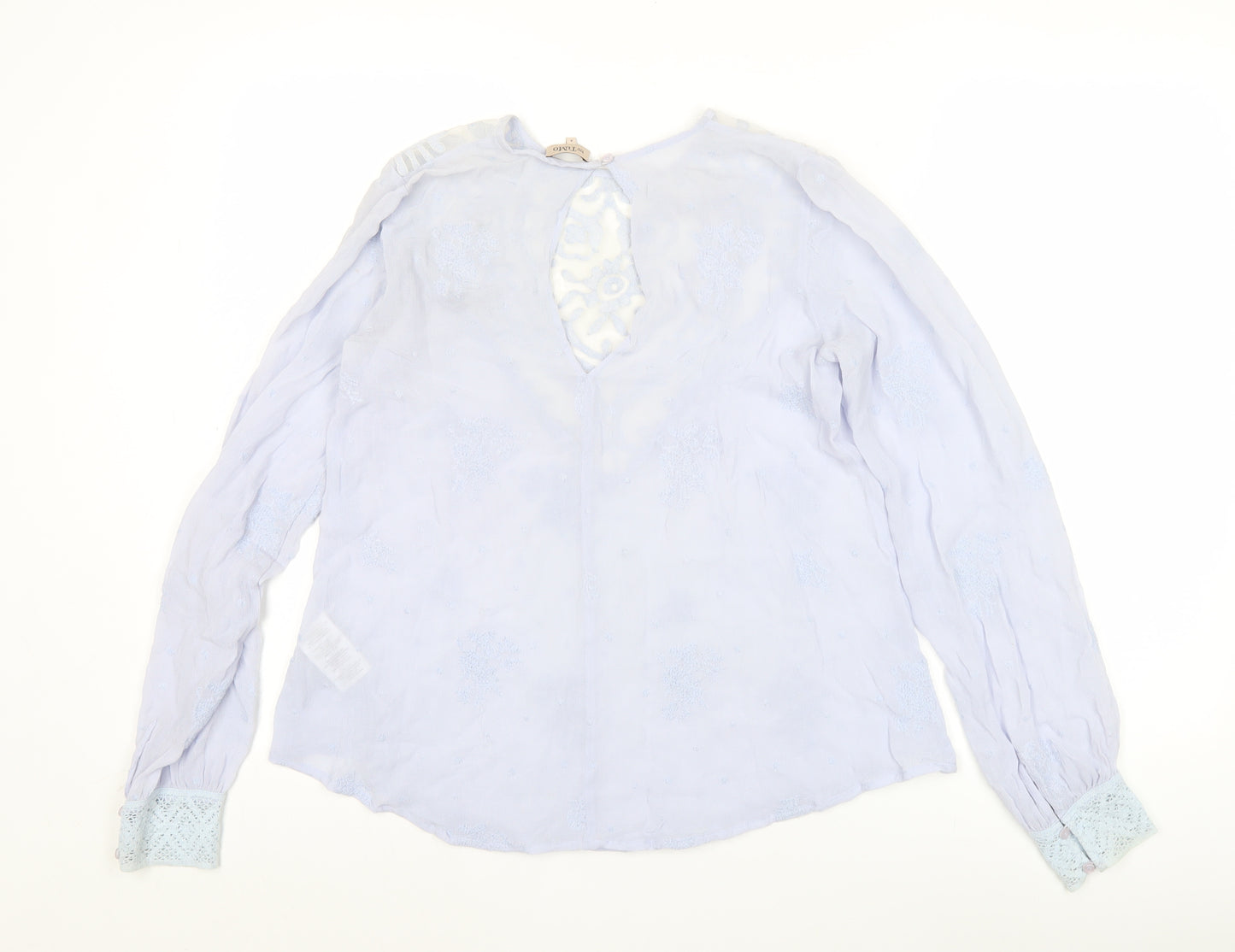 byTiMo Womens Blue Embroidered Tunic Blouse Lace Long Sleeve Size S