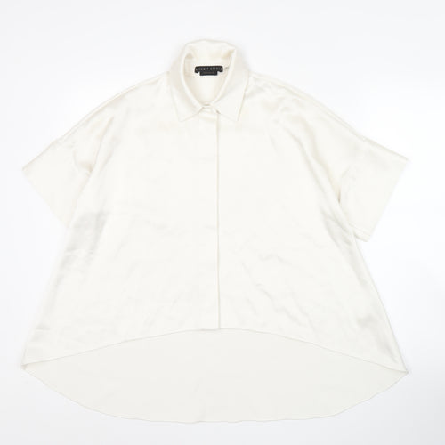Alice + Olivia Women White XS Collared Button-Up Tunic Shirt Satin