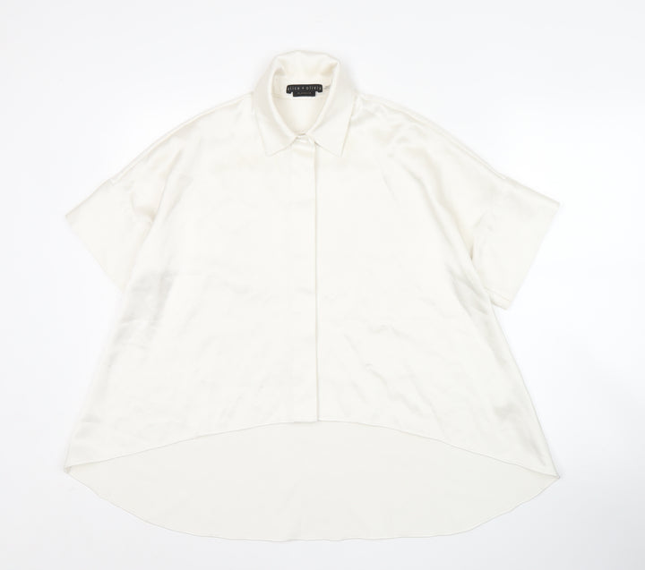 Alice + Olivia Women White XS Collared Button-Up Tunic Shirt Satin