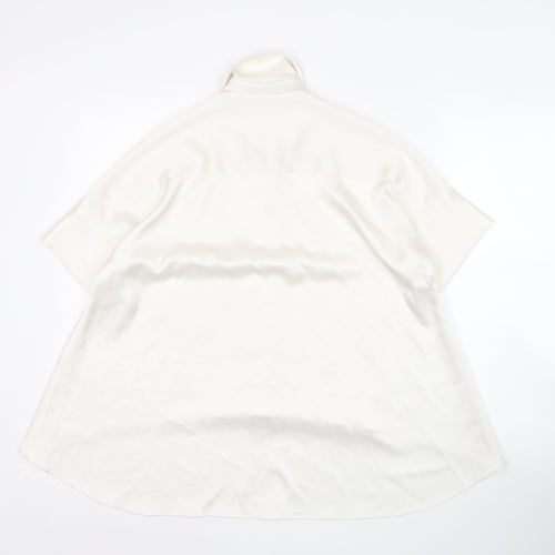 Alice + Olivia Women White XS Collared Button-Up Tunic Shirt Satin