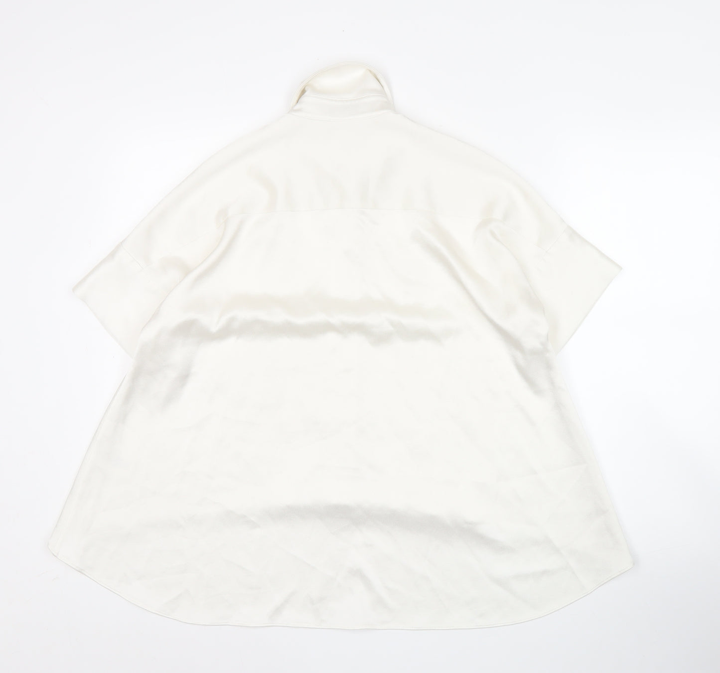 Alice + Olivia Women White XS Collared Button-Up Tunic Shirt Satin