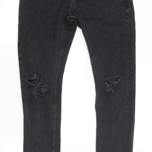Bershka Womens Black Skinny Distressed Jeans Size 10 Slim Fit Denim