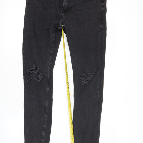 Bershka Womens Black Skinny Distressed Jeans Size 10 Slim Fit Denim