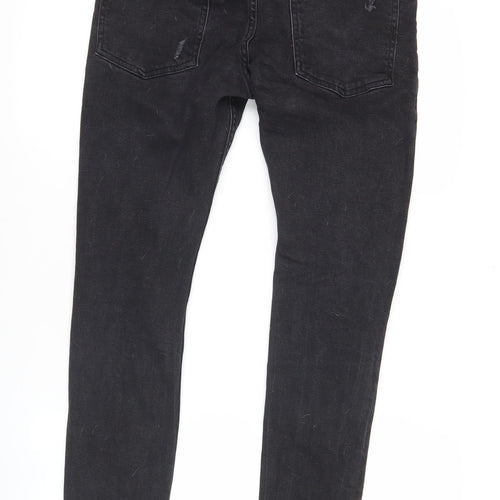 Bershka Womens Black Skinny Distressed Jeans Size 10 Slim Fit Denim