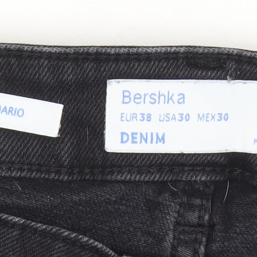 Bershka Womens Black Skinny Distressed Jeans Size 10 Slim Fit Denim