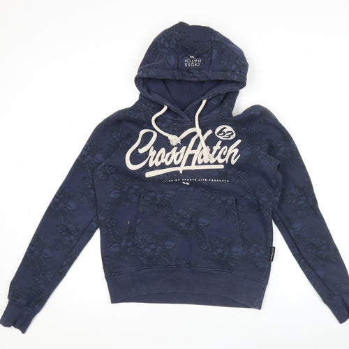Crosshatch Mens Blue Pullover Hoodie Medium Logo Graphic Floral