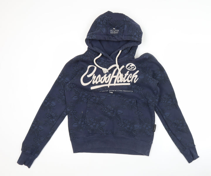 Crosshatch Mens Blue Pullover Hoodie Medium Logo Graphic Floral