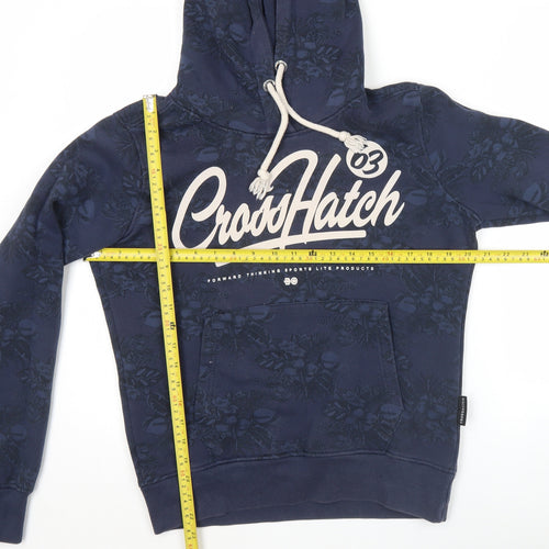 Crosshatch Mens Blue Pullover Hoodie Medium Logo Graphic Floral