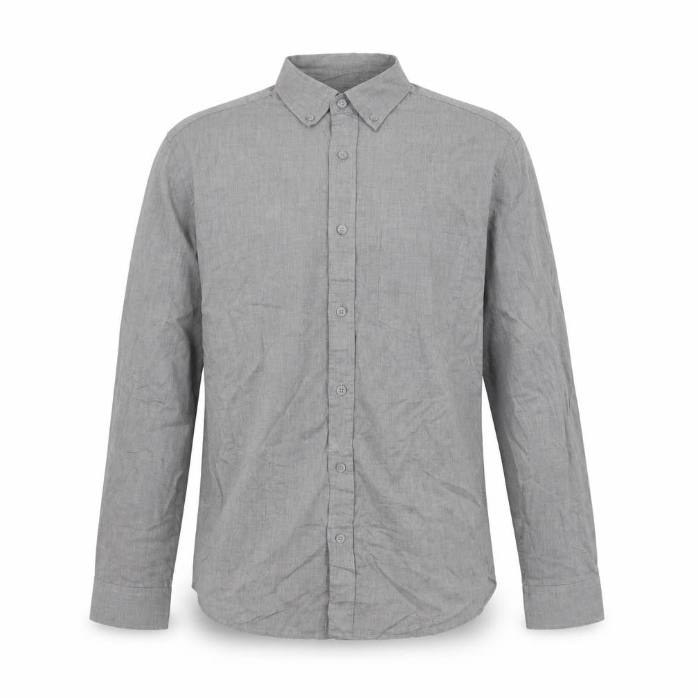 Front view of Old Navy Men’s Grey Slim Fit Long Sleeve Button-Up Shirt, size S
