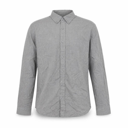 Front view of Old Navy Men’s Grey Slim Fit Long Sleeve Button-Up Shirt, size S