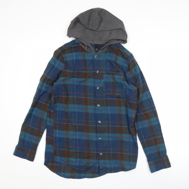 Art Class Teens Multicoloured Plaid Flannel Hooded Button-Up Shirt L