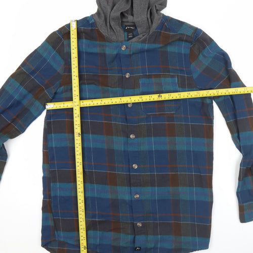 Art Class Teens Multicoloured Plaid Flannel Hooded Button-Up Shirt L