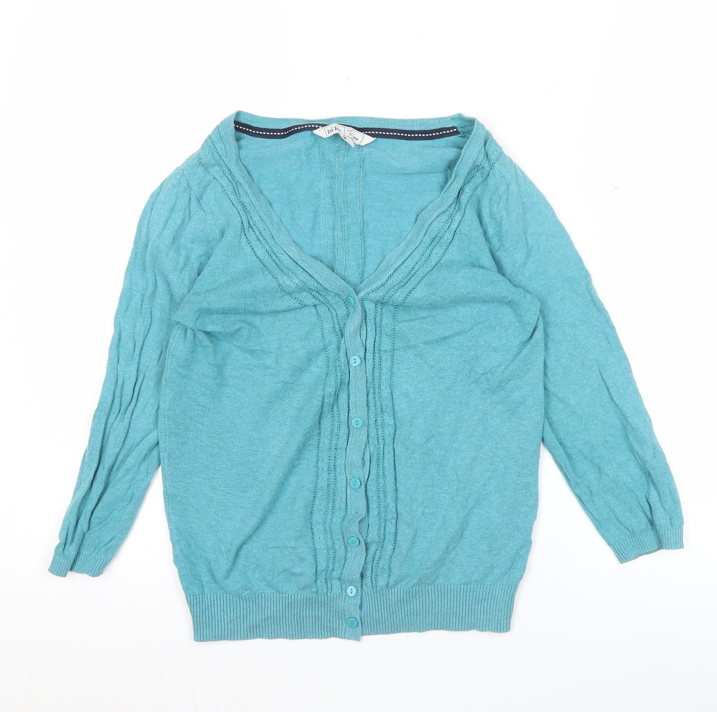 Fat Face Women’s Blue Cotton Cardigan Size 8 V-Neck Long Sleeve