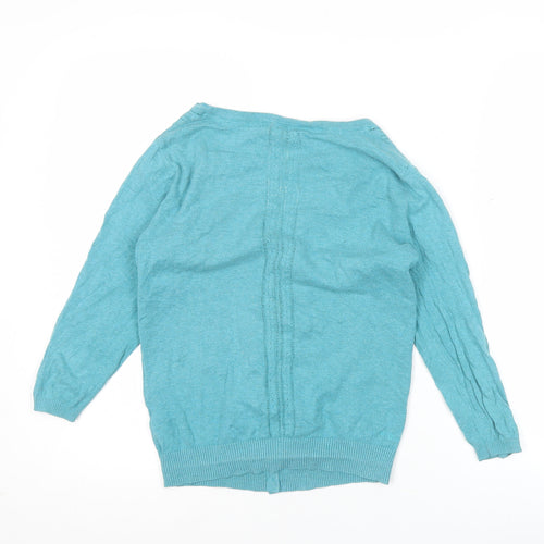 Fat Face Women’s Blue Cotton Cardigan Size 8 V-Neck Long Sleeve