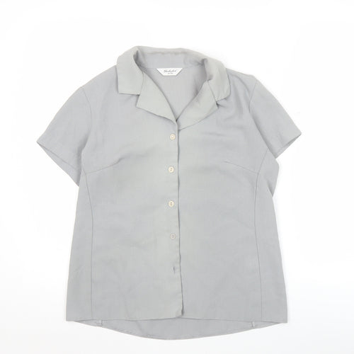 Berkertex Women’s Grey Size 10 Petite Button-Up Short Sleeve Blouse