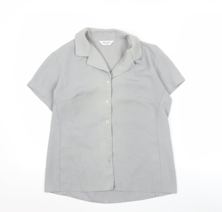 Berkertex Women’s Grey Size 10 Petite Button-Up Short Sleeve Blouse