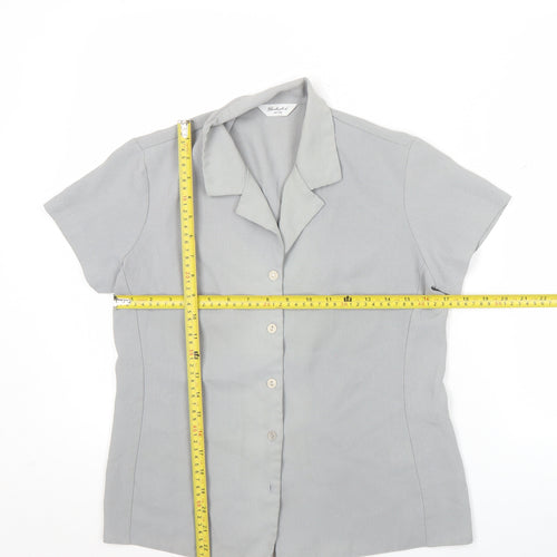 Berkertex Women’s Grey Size 10 Petite Button-Up Short Sleeve Blouse