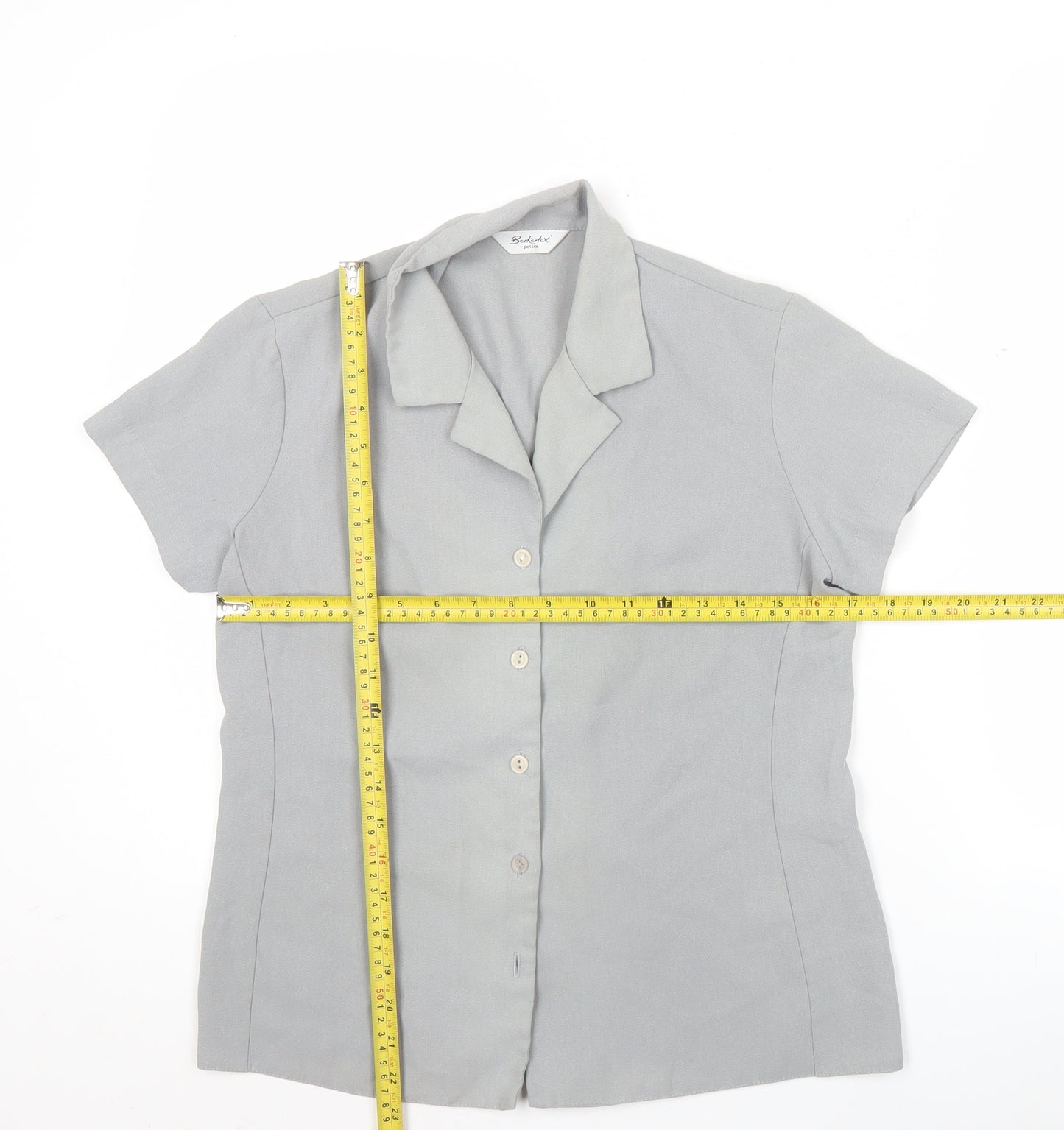 Berkertex Women’s Grey Size 10 Petite Button-Up Short Sleeve Blouse