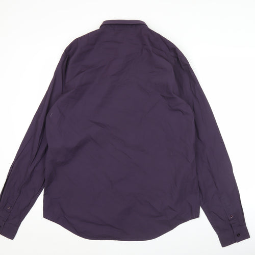 Topman Men’s Purple Slim Fit Cotton Long Sleeve Button-Up Shirt XL
