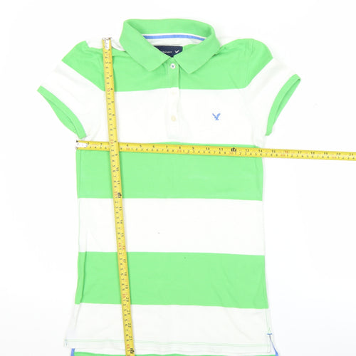 American Eagle Womens Green White Striped Polo Shirt Size M Casual