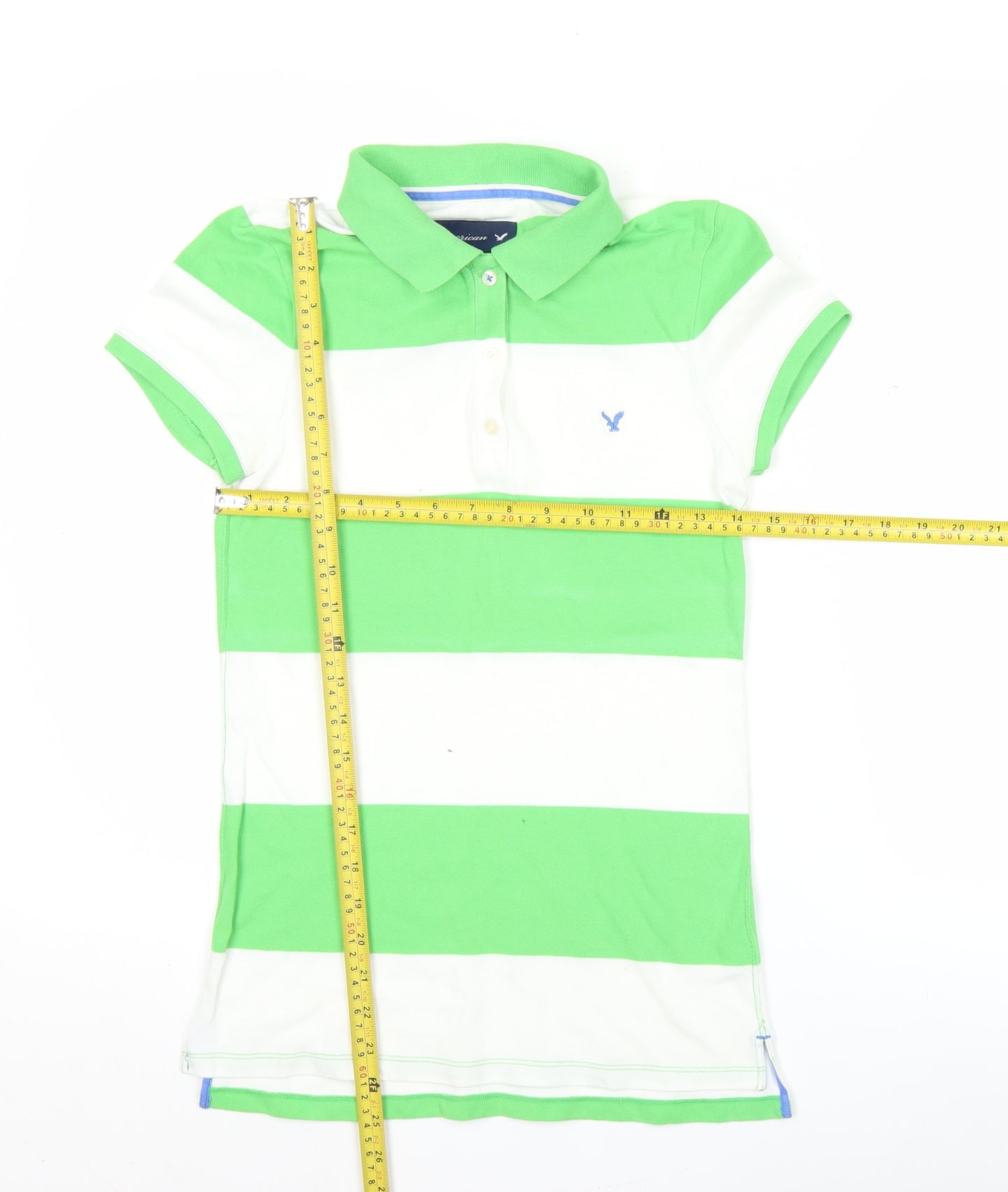 American Eagle Womens Green White Striped Polo Shirt Size M Casual